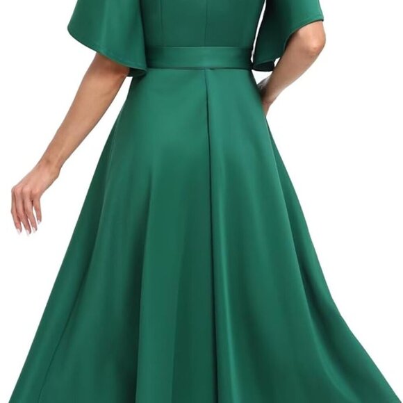 Women's Cocktail Dress Polyester V-Neck Ruffled Sleeve Elegant Party Wear - Picture 7 of 8